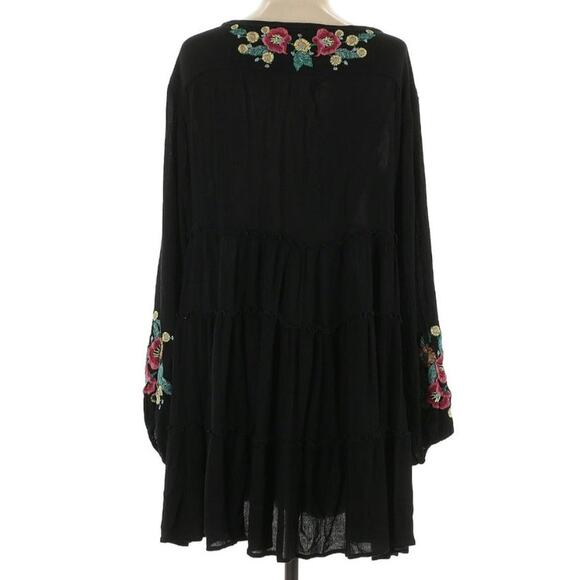 Free People Spell On You Embroidered Long Sleeve Mini Black Dress - Picture 3 of 4